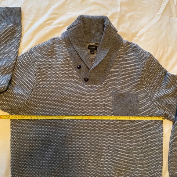 J. Crew Gray Lambswool Shawl Collar Sweater, Size L - Picture 3 of 7